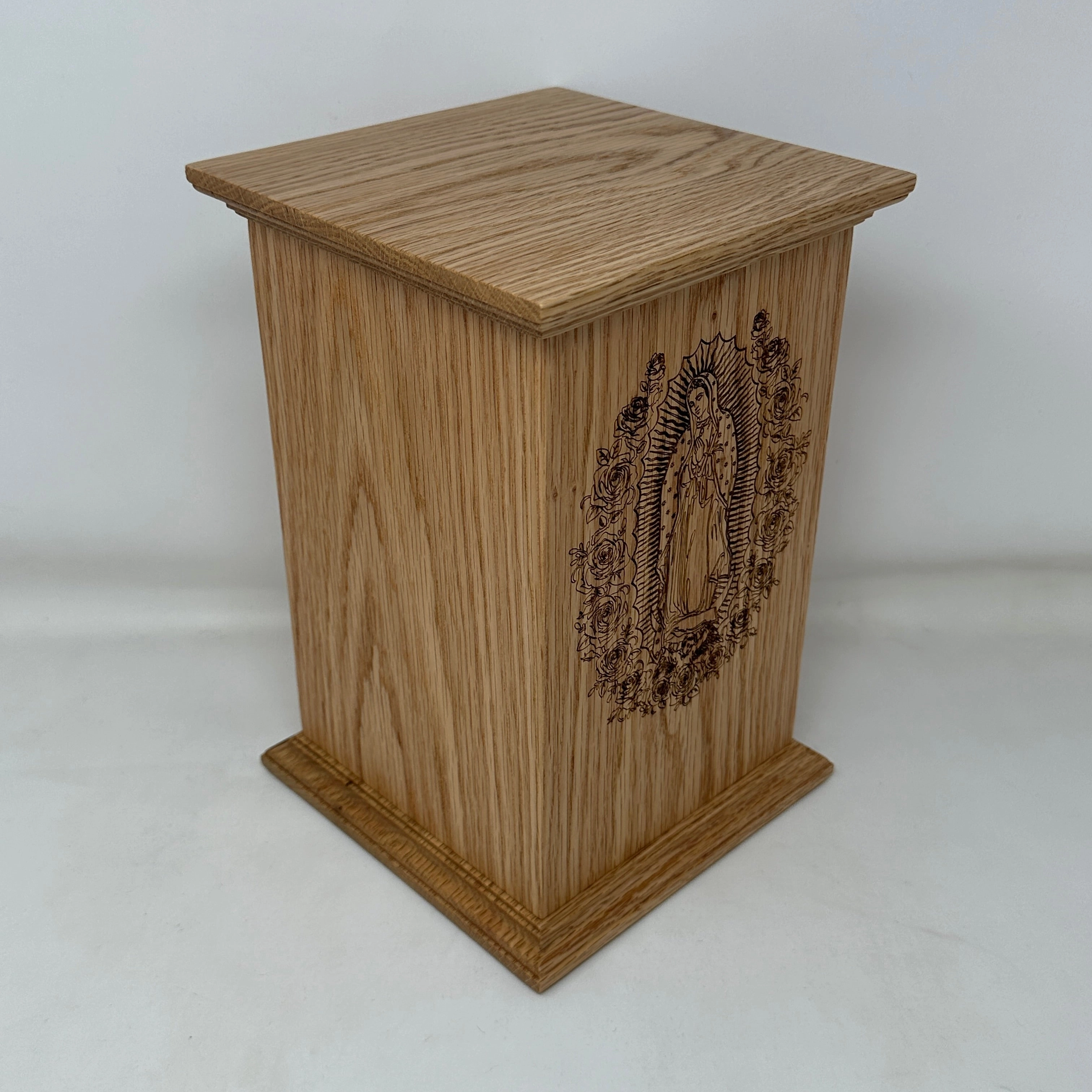 Our Lady of Guadalupe Urn in Oak