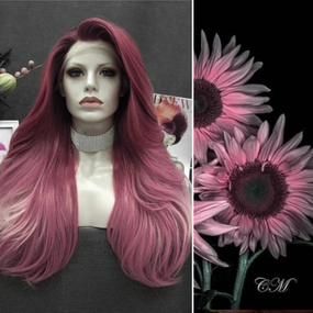 Rose Pink Ombre Long Loose Wave Synthetic Lace Front Wig