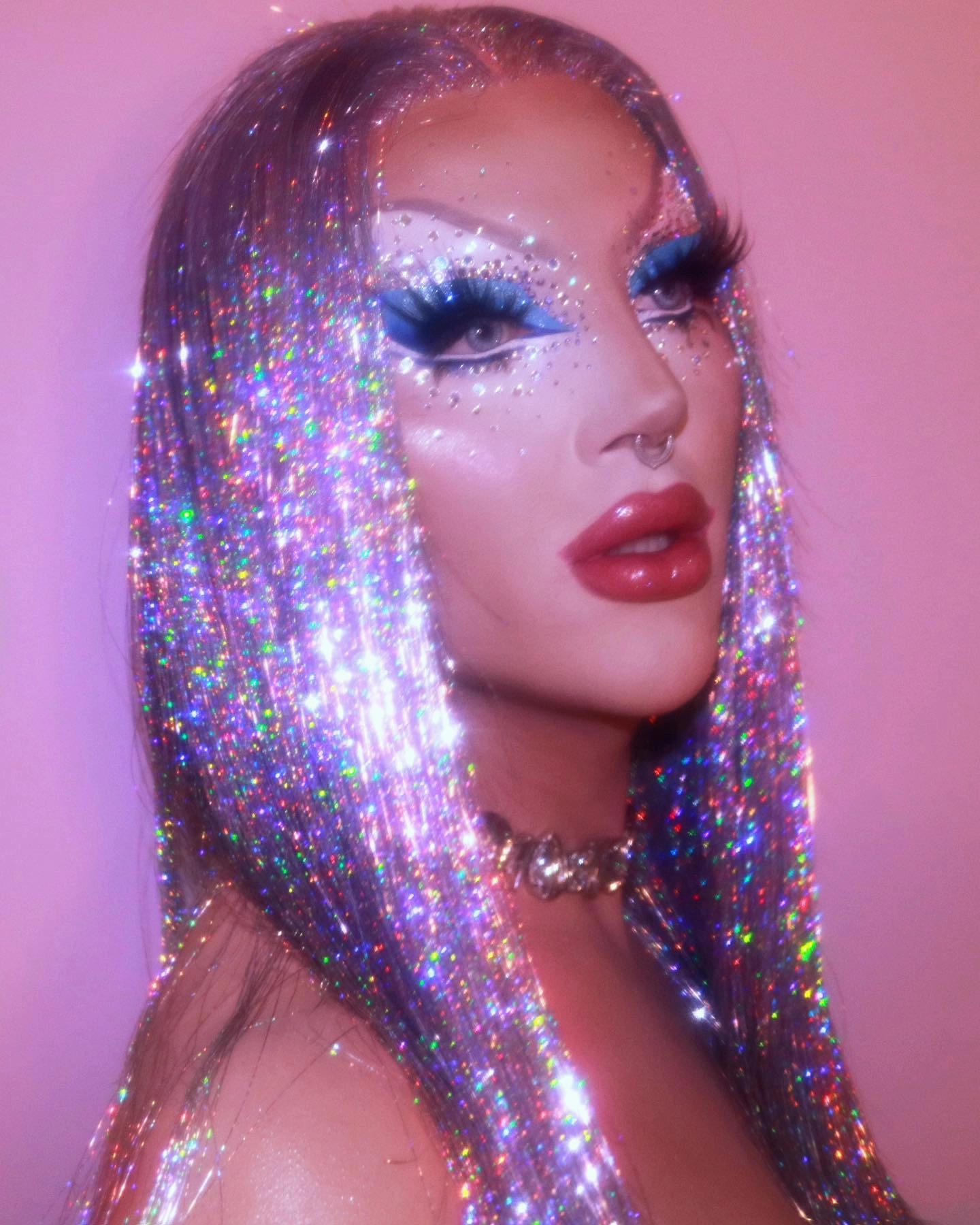 Sandy - Silver Gray White Full Tinsel  Long Straight Wig