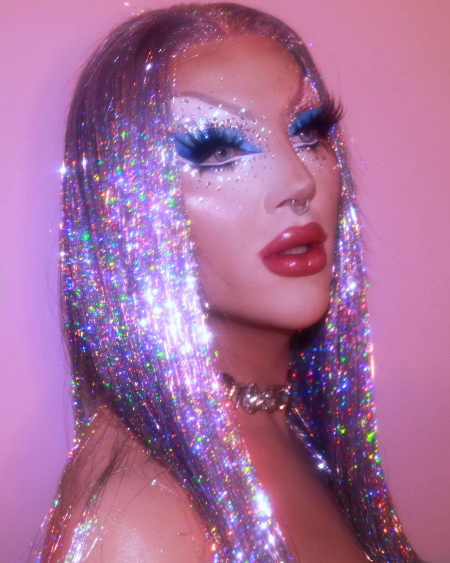 Sandy - Silver Gray White Full Tinsel  Long Straight Wig