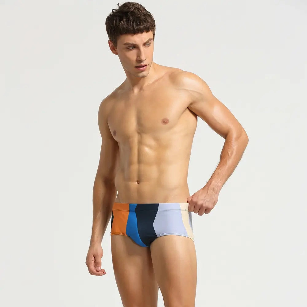 Seobean Men's Low-Rise Color Block Swim Trunks - Quick Dry Swimwear 10801