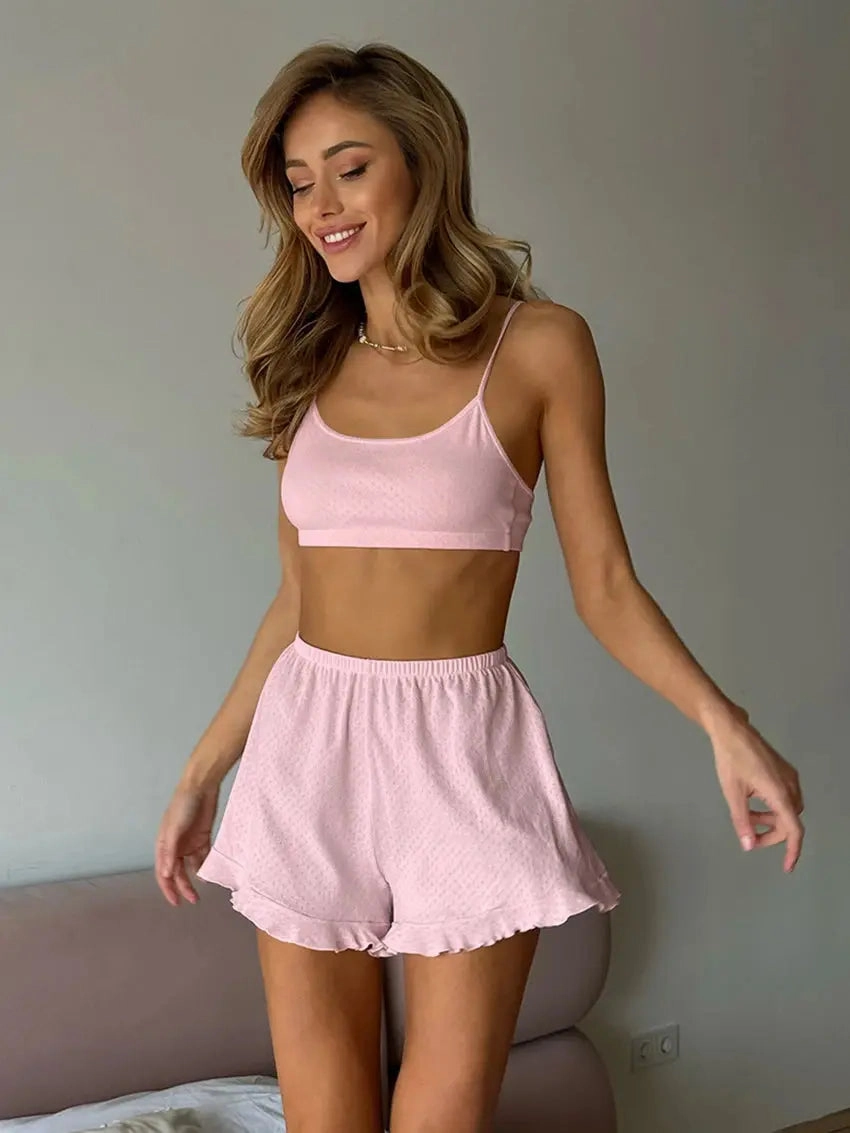 Sleepwear Set Pajama Crop Top Shorts
