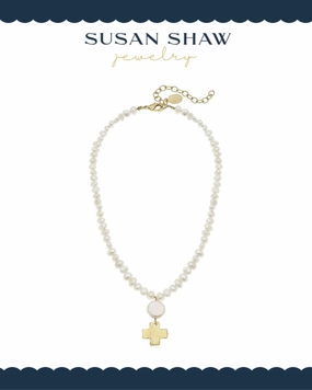 Susan Shaw | Dainty Gold Cross   Coin Pearl Necklace