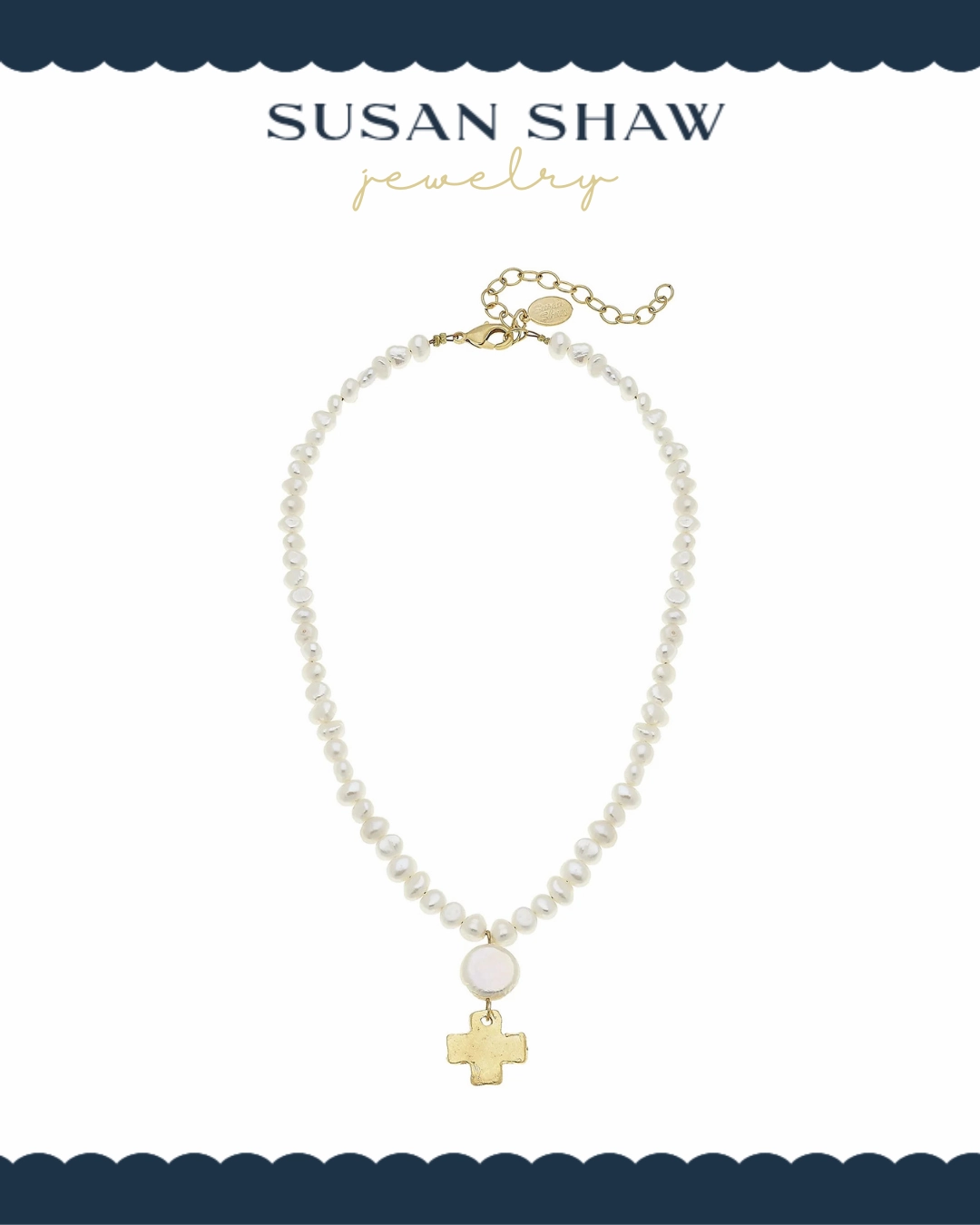 Susan Shaw | Dainty Gold Cross   Coin Pearl Necklace