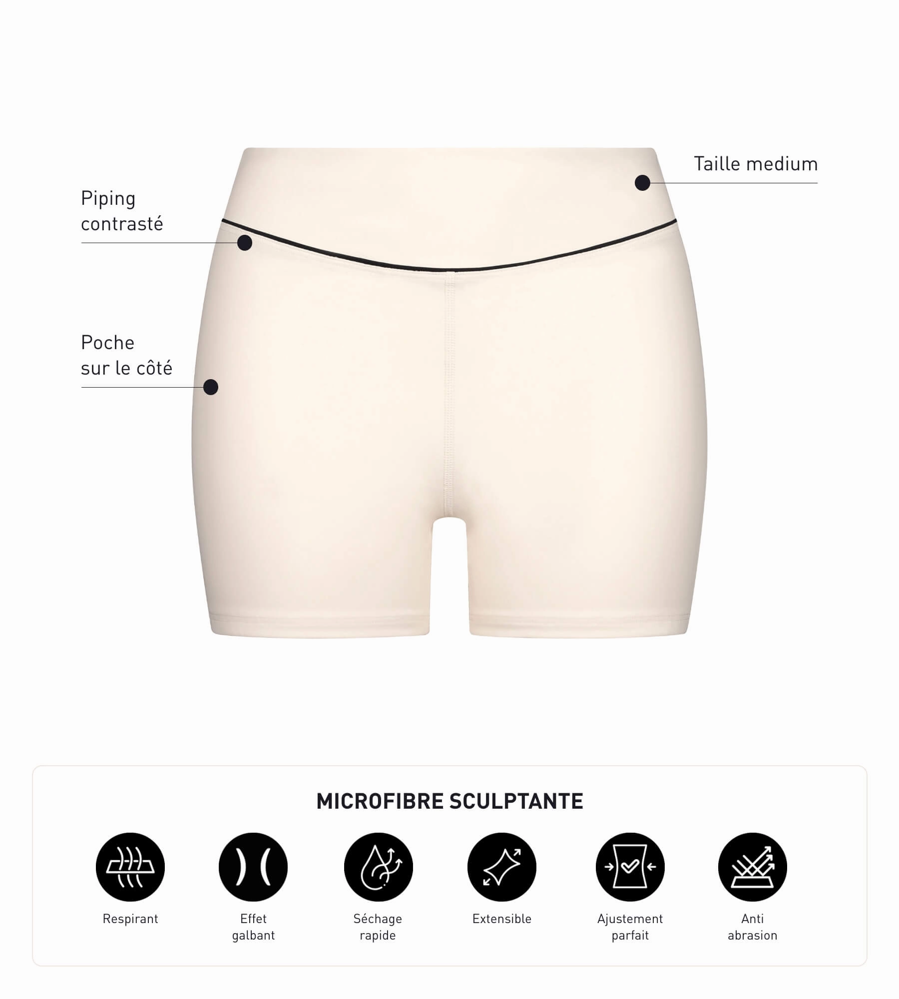 Women's sports shorts in sculpting microfibre Ecru Dim Move